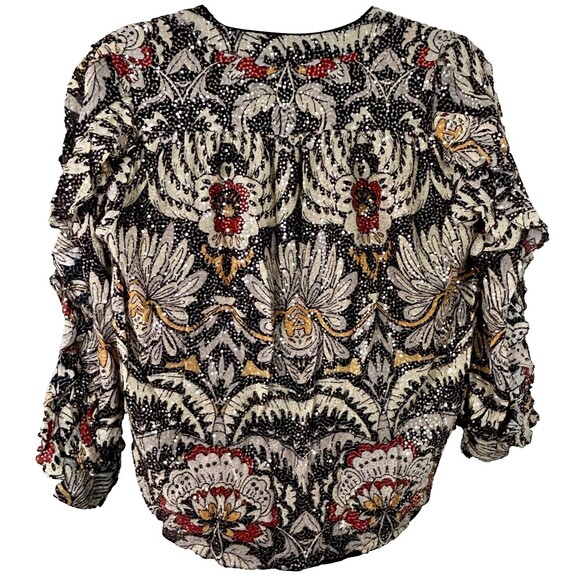Anthropologie Ranna Gill Womens XS Blouse Top Shirt Dressy Boho Tie Neck Sequin‎ - Picture 8 of 14